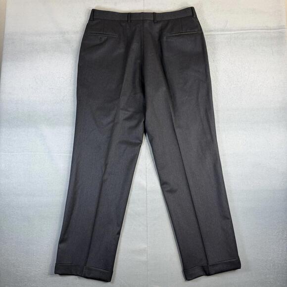 Jos A Bank Dress Pants Mens 36R Gray Pleated 100% Wool Cuffed Classic Straight - Picture 3 of 8